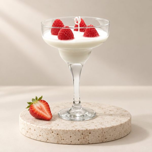 Candle soy in glass cocktail with strawberries 3D
