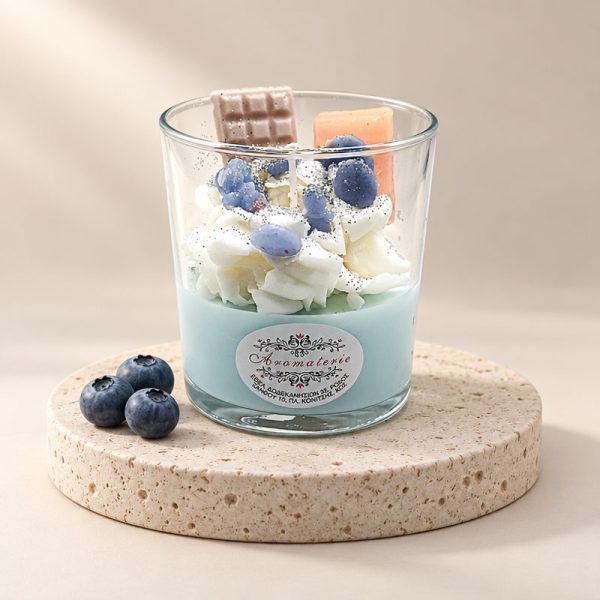 Candle in glass dessert with whipped cream 3D baby blue