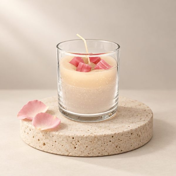 Scented white candle glass with melts heart