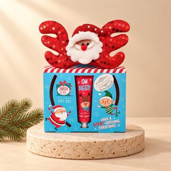 Set with reindeer headband and Santa and cream hand 50ml