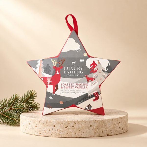 Christmas red star with shower gel 50ml and body cream 50ml vanilla – praline