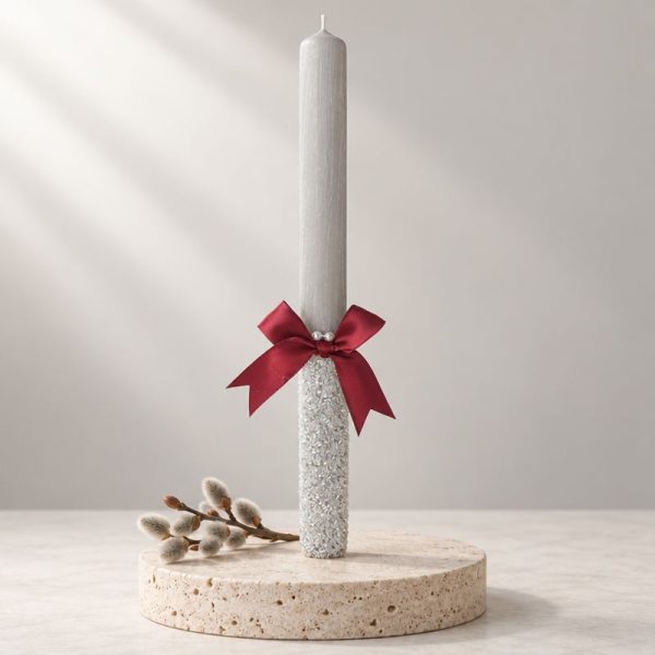 Easter Candle scented grey with beads