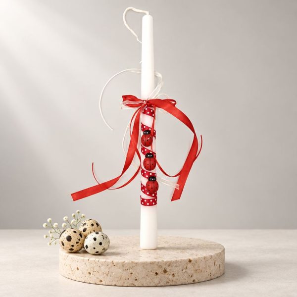 Easter Candle with ladybirds