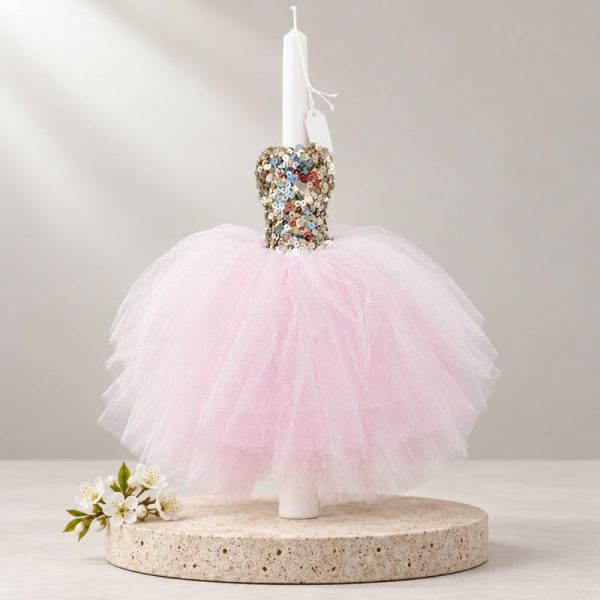 Λαμπάδα tutu dress λευκή με χρυσή παγιέτα και τούλι