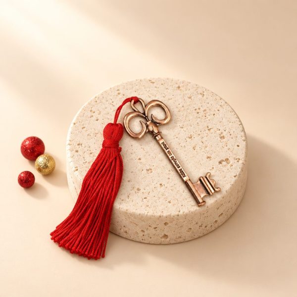 Lucky Charm key pink gold with burgundy tassel