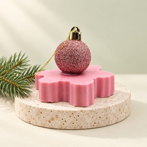 Soap pink snowflake with ball – tree ornament with fuchsia rhinestones