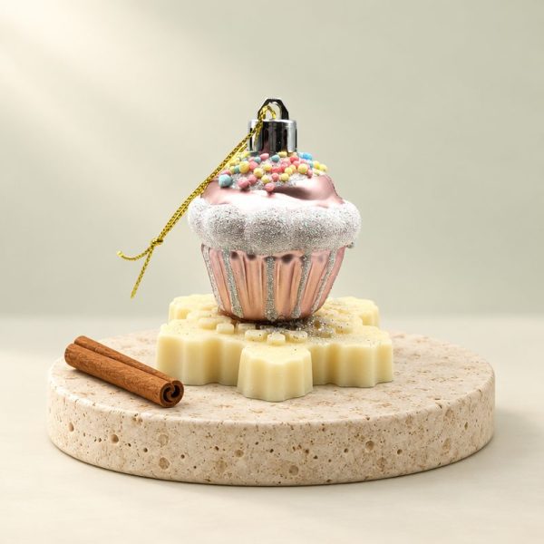 Soap snowflake with cupcake – tree ornament with silver rhinestones