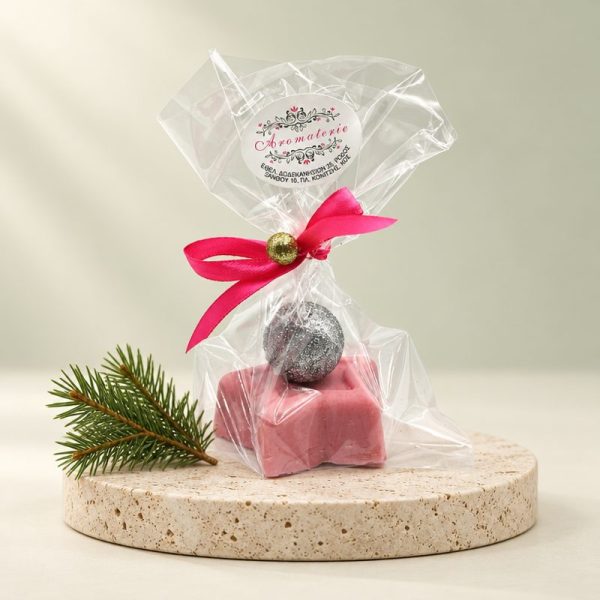 Pink soap star with silver ball – tree ornament with rhinestones